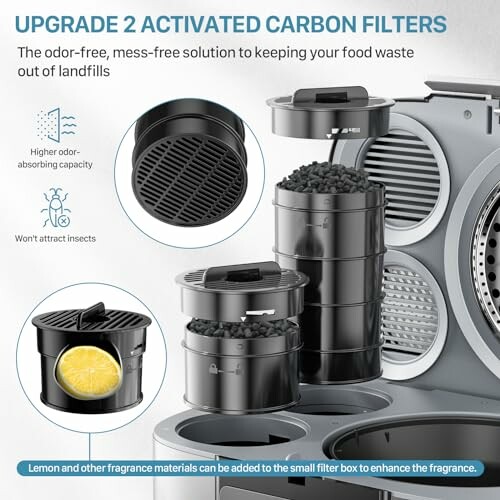 Activated carbon filters for reducing food waste odors.