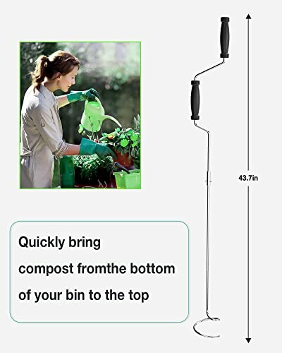 Compost aerator tool with woman gardening.