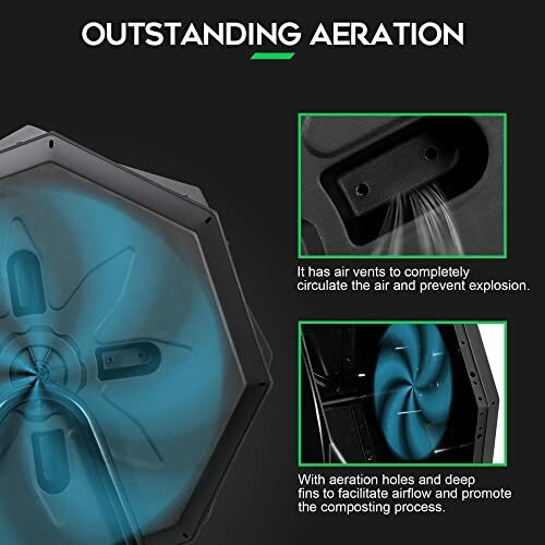 Compost bin with aeration features and air vents.