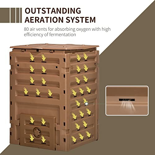 Compost bin with outstanding aeration system and 80 air vents for efficient fermentation.