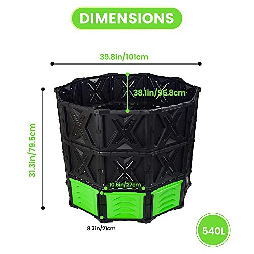 Compost bin dimensions with volume of 540 liters