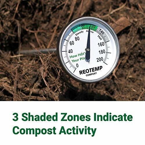 Compost thermometer showing temperature zones for activity.