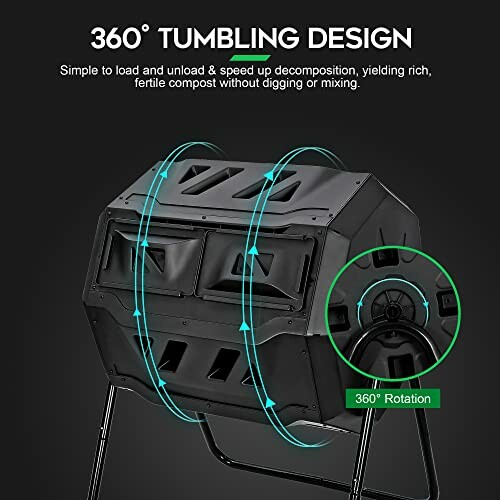 360-degree compost tumbler with rotation feature for easy decomposition.