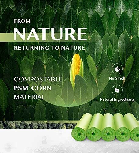 Compostable bags made from corn material with nature background.