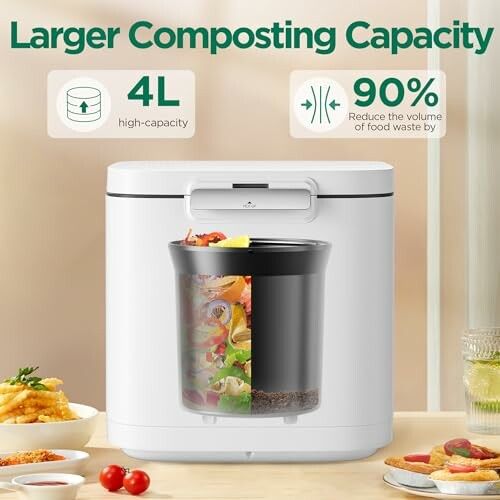 Large capacity composting machine with 4L container, reduces food waste by 90%.