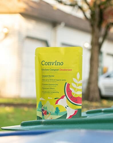 Convino kitchen compost deodorizer package outdoors.