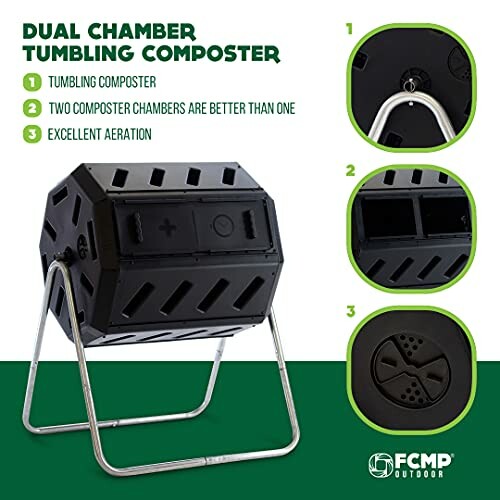 Dual chamber tumbling composter with excellent aeration features.