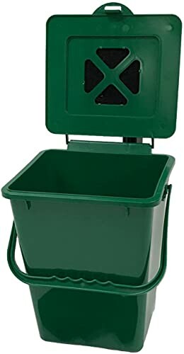 Open green compost bin with handle and lid