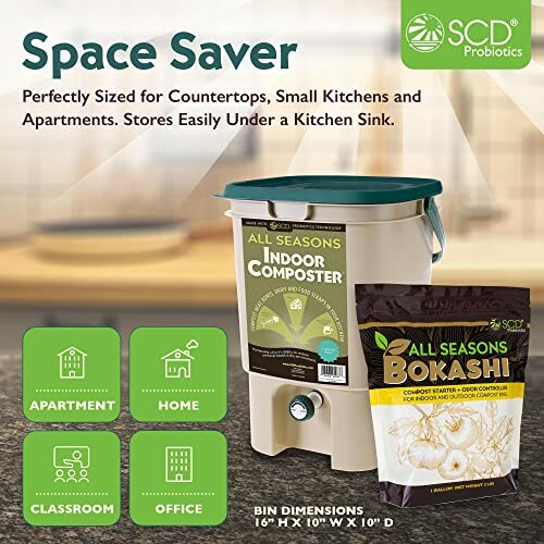 Space-saving indoor composter with Bokashi for small kitchens.