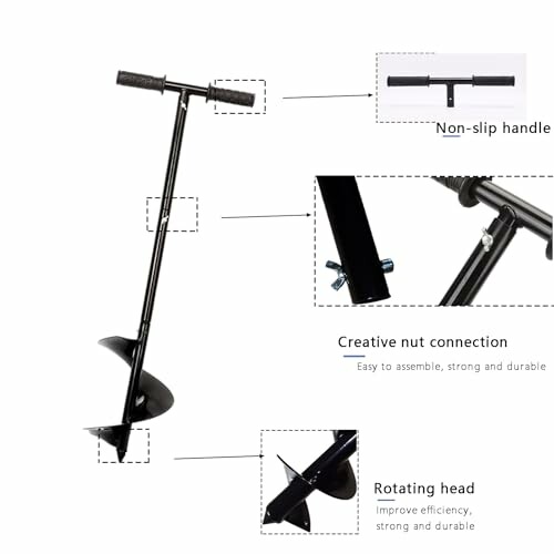 Manual garden auger tool with non-slip handle, creative nut connection, and rotating head