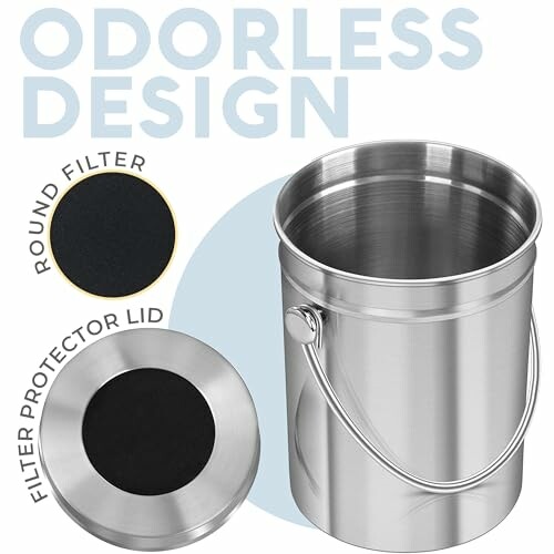 Stainless steel compost bin with odorless design and filter protector lid.