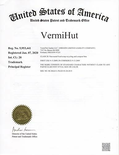 United States Patent and Trademark Office certificate for VermiHut.