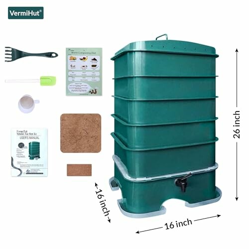 VermiHut worm composting bin with accessories.