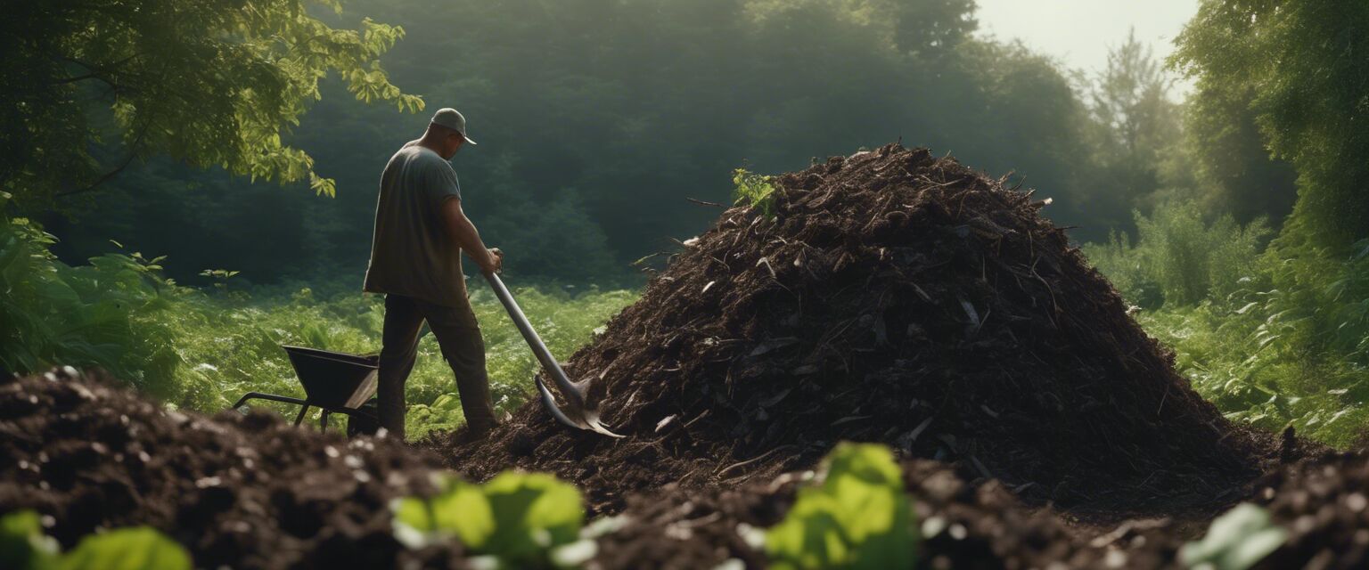 Turning a compost pile with a pitchfork