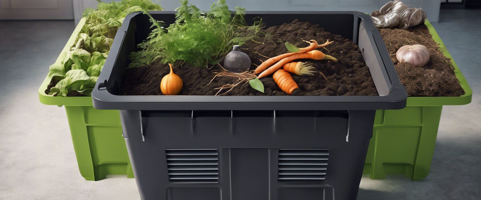 Indoor compost bin displaying composting materials